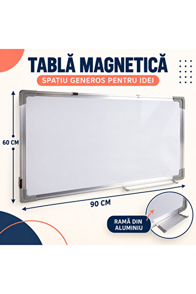 varioshop ®   Tablă magnetică albă cu markere, magneți și radieră, pentru școală, acasă/birou, 90x60cm, albă