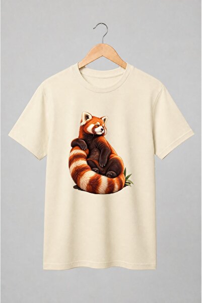 Generic Brand Tricou unisex cu Panda roșu portret frontal