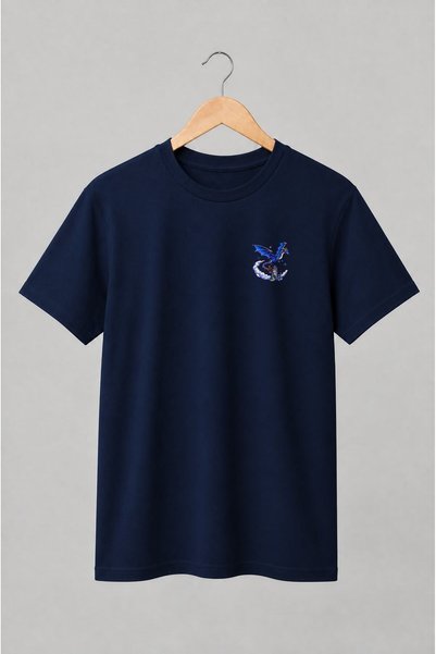 Generic Brand Tricou unisex cu Dragon albastru cu castel pixel art