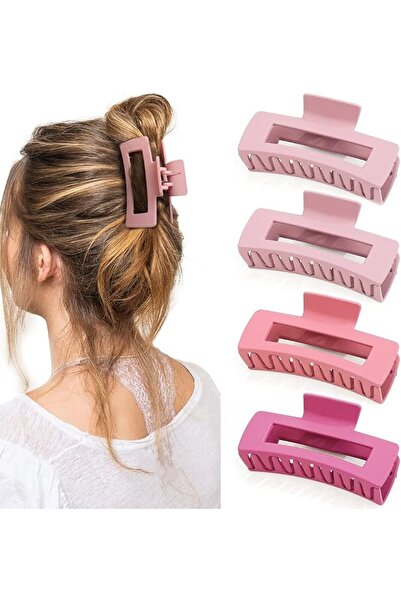 ASKIND Pink Hair Clips Set for Women, 4Pcs Matte Rectangular Claw Barrettes, ...