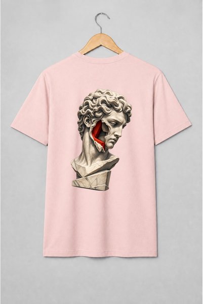 Generic Brand Tricou unisex cu Bustul lui David cu fisură roșie, artă modernă