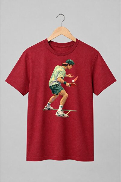 Generic Brand Tricou unisex cu Jucător de tenis de masă în stil pictural