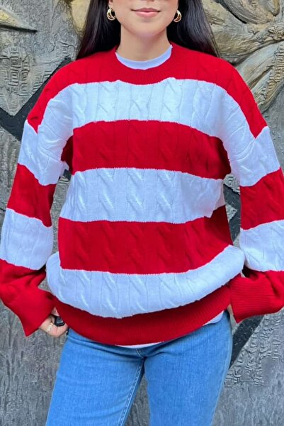 sunfyre Oversize Striped Crew Neck Hair Braided Knitwear Sweater Sun526