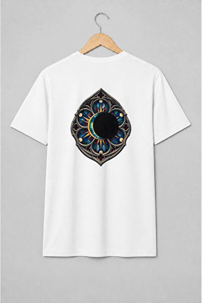 Generic Brand Tricou unisex cu Eclipsă solară în rozetă gotică