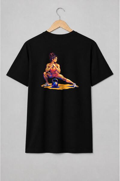 Generic Brand Tricou unisex cu Femeie cu kettlebell în antrenament de forță