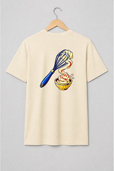 Generic Brand Tricou unisex cu Tel de bucătărie și frișcă în stil pop art