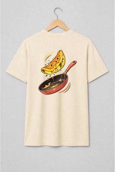 Generic Brand Tricou unisex cu Omletă în tigaie cu ierburi ilustrație culinară