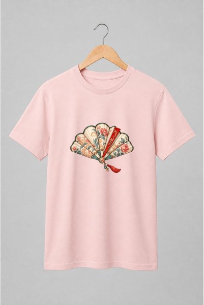 Generic Brand Tricou unisex cu Evantai floral vintage