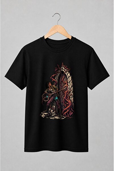 Generic Brand Tricou unisex cu Aventurieră cu cheie în stil dark fantasy