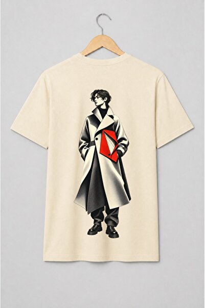 Generic Brand Tricou unisex cu Model masculin în palton stil editorial