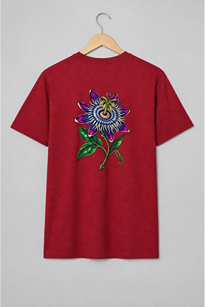 Generic Brand Tricou unisex cu Floarea pasiunii cu ciuperci ilustrație botanică