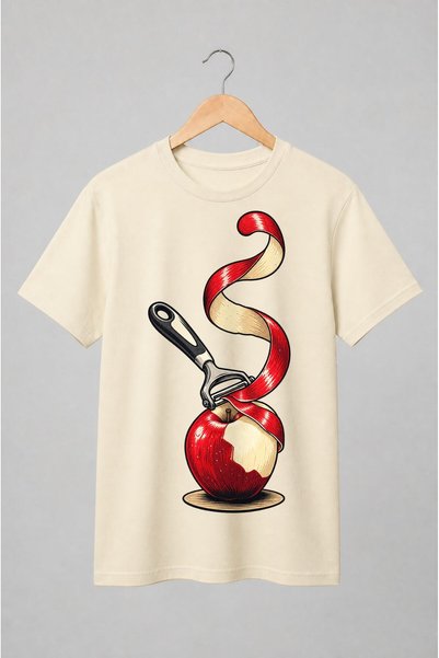 Generic Brand Tricou unisex cu Măr roșu și decojitor de legume stil retro