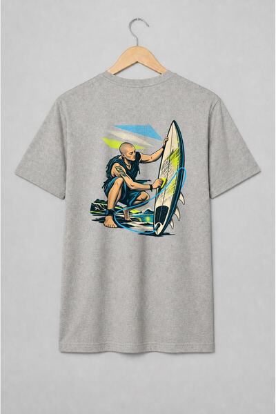 Generic Brand Tricou unisex cu Surfer cu placă de surf stil vintage