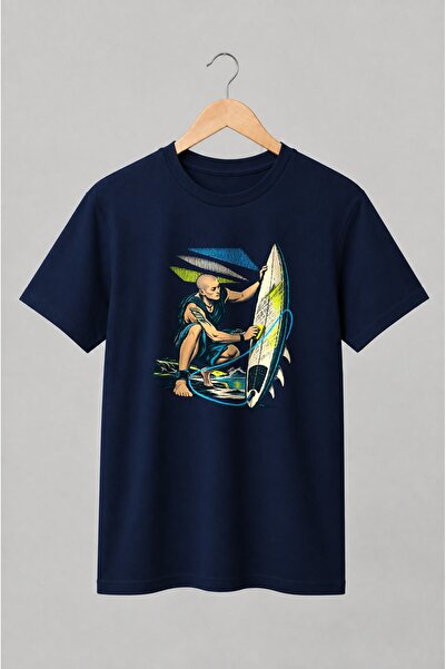 Generic Brand Tricou unisex cu Surfer cu placă de surf în stil retro