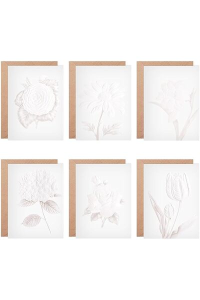 GENERAL Embossed Floral Note Cards with Envelopes 5 x 7in, Set of 6 Greeting ...