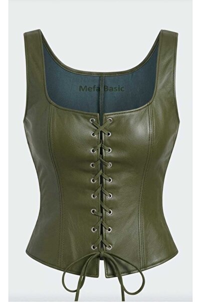 Mefa basic Kadın bohem retro suni deri Vintage Yelek