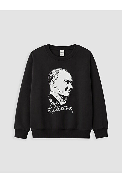 LC Waikiki Rmz Gi̇yi̇m Farkiyla Ataturk Printed Girls' Thick Sweatshirt