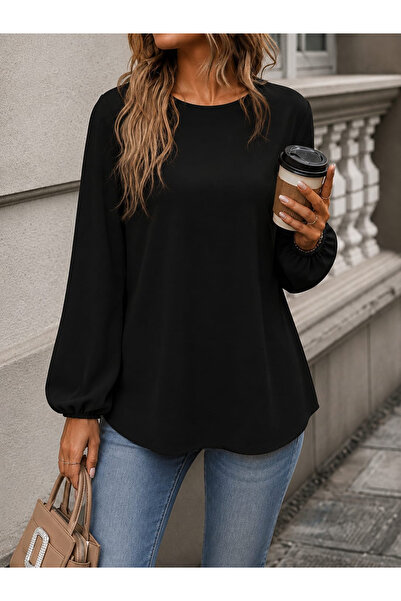 Generic Brand Women's Long Sleeve Crew Neck Janjan Crepe Blouse
