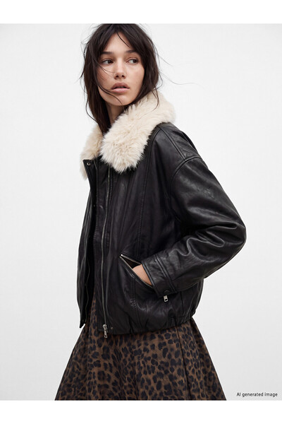 LC Waikiki Rmz Gi̇yi̇m Farkiyla Fur Roba Collar Women's Leather Look Coat