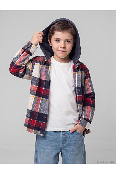 LC Waikiki I Hooded Checkered Embroidered Boys' Shirt from Freezen Store
