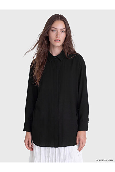LC Waikiki Nevavm Farkıyla Lcw Modest Black Drawstring Women's Shirt Tunic