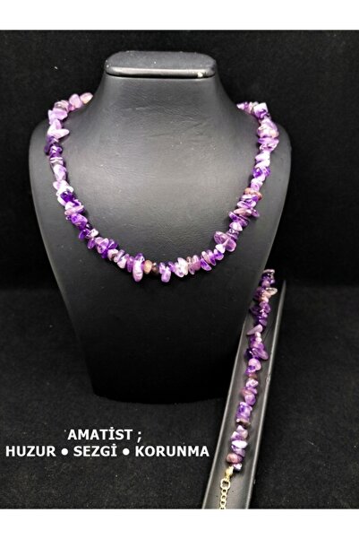 SEVA'S BİJUTERİ Natural Amethyst Stone Necklace & Bracelet Set – Natural Ston...