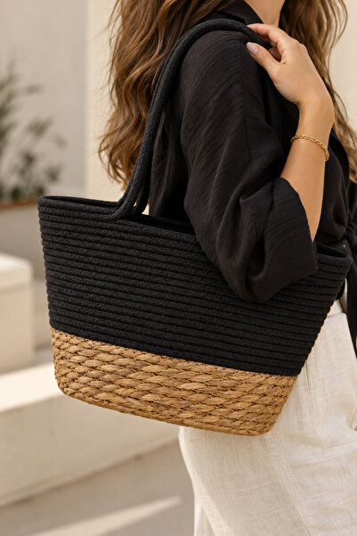 NATUREL DEKOR Natural Bohemian Beige Detailed Strap Oval Wicker Shoulder Bag ...