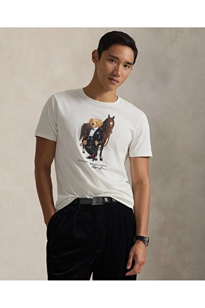 Ralph Lauren Blue Özel Tasarım İkonik Bear Baskılı Tişört