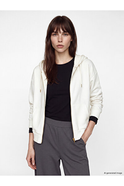 LC Waikiki Alita City Farkıyla Lcw Vision Ecru 3 Thread Plain Oversize Women'...