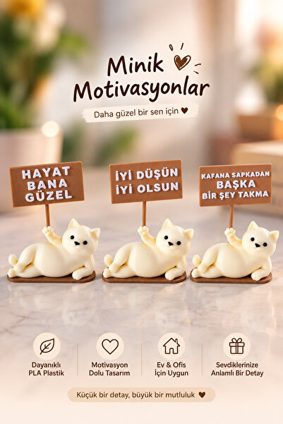 nangbeto 3’lü Yatan Kedi Motivasyon Biblosu Seti – Tabelalı Dekoratif Kedi Fi...