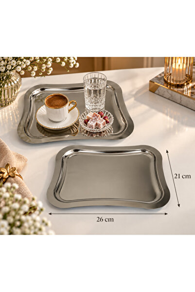 SUNVERA ÇELİK İtalyan Model 26x21 cm Paslanmaz Çelik Çay Kahve Sunum Tepsisi ...