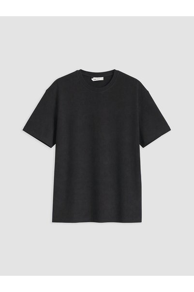LC Waikiki Peak New Season Black Crew Neck Combed Cotton Men's T-Shirt