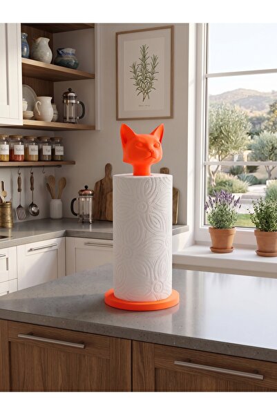 Dumledo Orange Adjustable Paper Towel Holder & Napkin Holder with Cat Figure ...