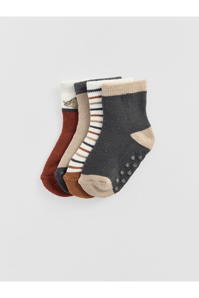 LC Waikiki Rmz Gi̇yi̇m Farkiyla Striped Baby Boy Socks 4-Piece Set