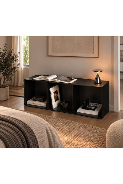 MavenHause Mat Siyah 3 Bölmeli Modern Metal Konsol – Dekoratif Kitaplık & Raf