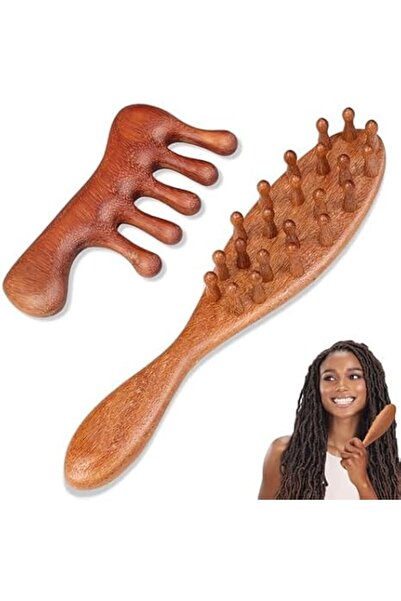 TERRIFI Natural Sandalwood Wide Tooth Hair Comb, Wooden Scalp Massager for Si...