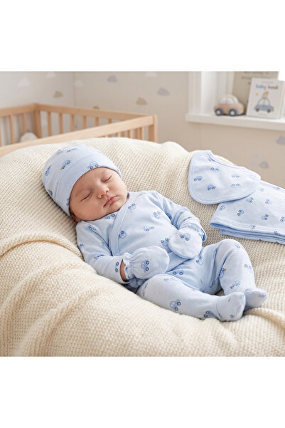 Asyaden Baby Unisex Erkek Kız Bebek Araba Desenli Pamuklu Çıtçıtlı 0-3 Ay 7li...