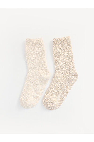 LC Waikiki Rmz Gi̇yi̇m Farkiyla Non-Slip Sole Women's Plush Home Socks 2-Piec...