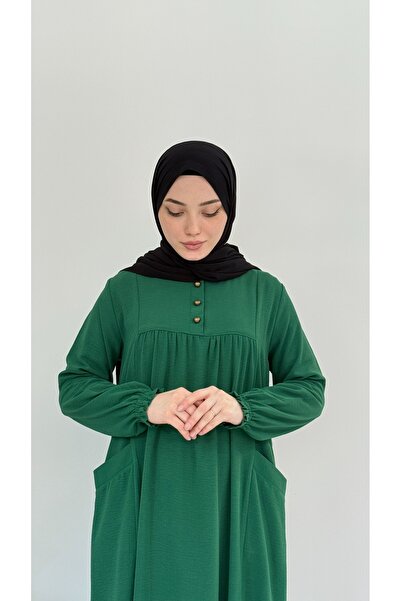 YUŞEN FİRUZE ELBİSE AEROBİN CEPLİ TESETTÜR ELBİSE GÜNLÜK NAMAZ ELBİSESİ