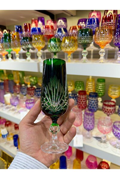 Vakıf home Bohemia Kristal El İşi Renkli Ayaklı Kahve Yanı Su Bardağı 180 ml