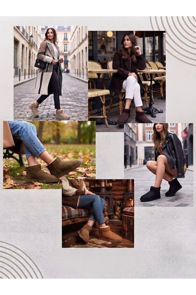 Stella Pendenza Mug Suede Look Fur Short Boots Beige - 8105