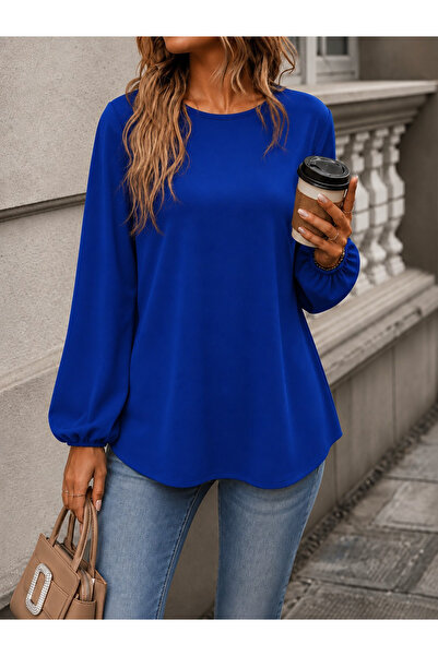 Generic Brand Women's Long Sleeve Crew Neck Janjan Crepe Blouse