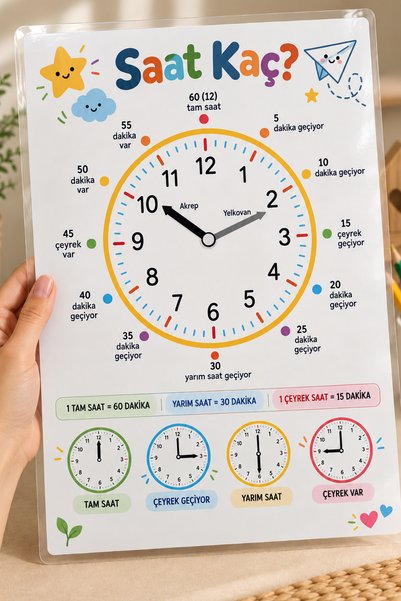 Saat Kaç? Eğitici Saat Öğretme Posteri Pvc Kaplama