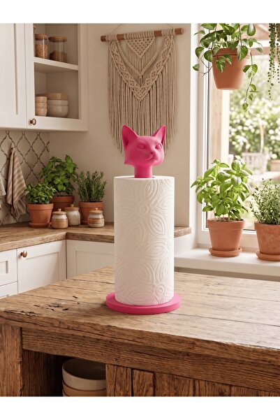 Dumledo Pink Adjustable Paper Towel Holder & Napkin Holder with Cat Figure – ...