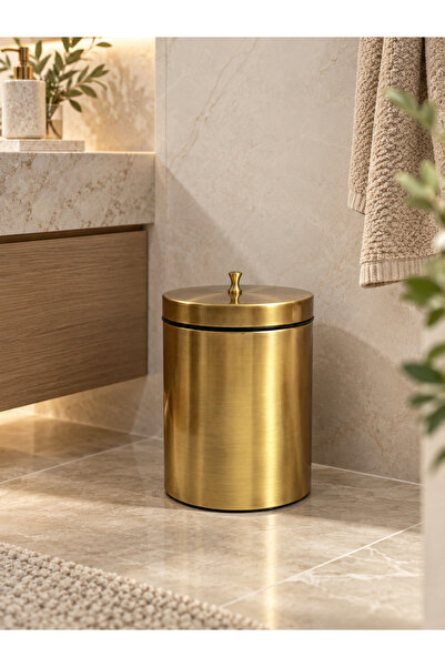 DMR VESTA Kapaklı Metal Banyo Çöp Kovası – Paslanmaz Çelik Modern Tuvalet Çöp...