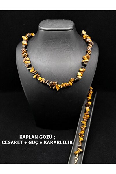 SEVA'S BİJUTERİ Natural Tiger Eye Stone Necklace & Bracelet Set – Courage, St...