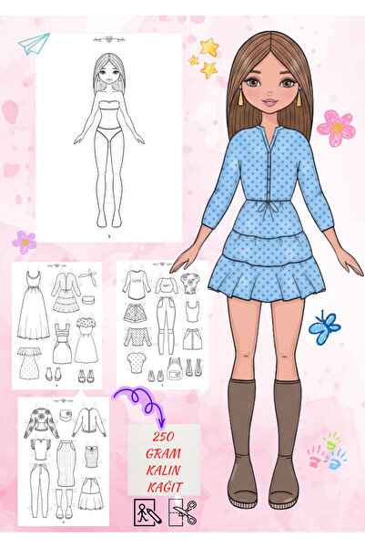 M&H Coloring Paper Doll Boya Kes Yapıştır Kız Giydirme Oyunu 21x30cm - Çocuk ...