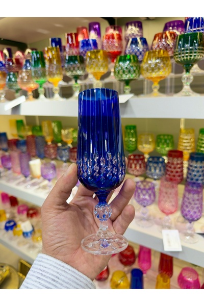 Vakıf home 1 Adet Bohemia Kristal El İşi Renkli Kahve Yanı Su Bardağı 180 ml