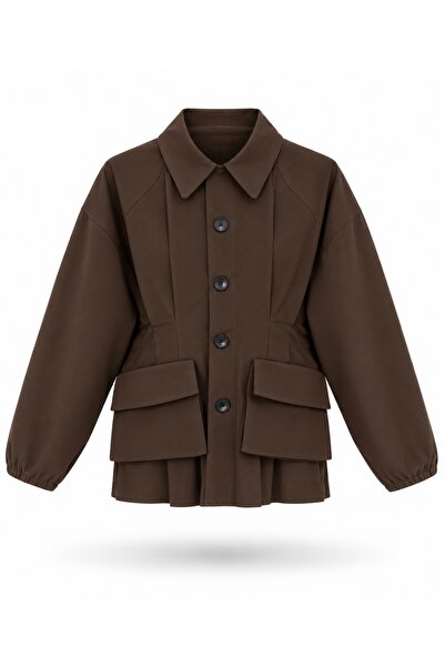 5in1Canpolat Brown Pocketed Gabardine Jacket 9764