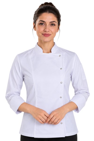 m matbah Adalya Fabric Long Sleeve White and Black Fold-Over Cuff Professiona...